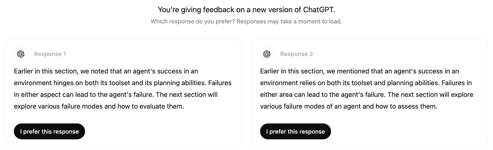 Side-by-side comparison of two ChatGPT responses